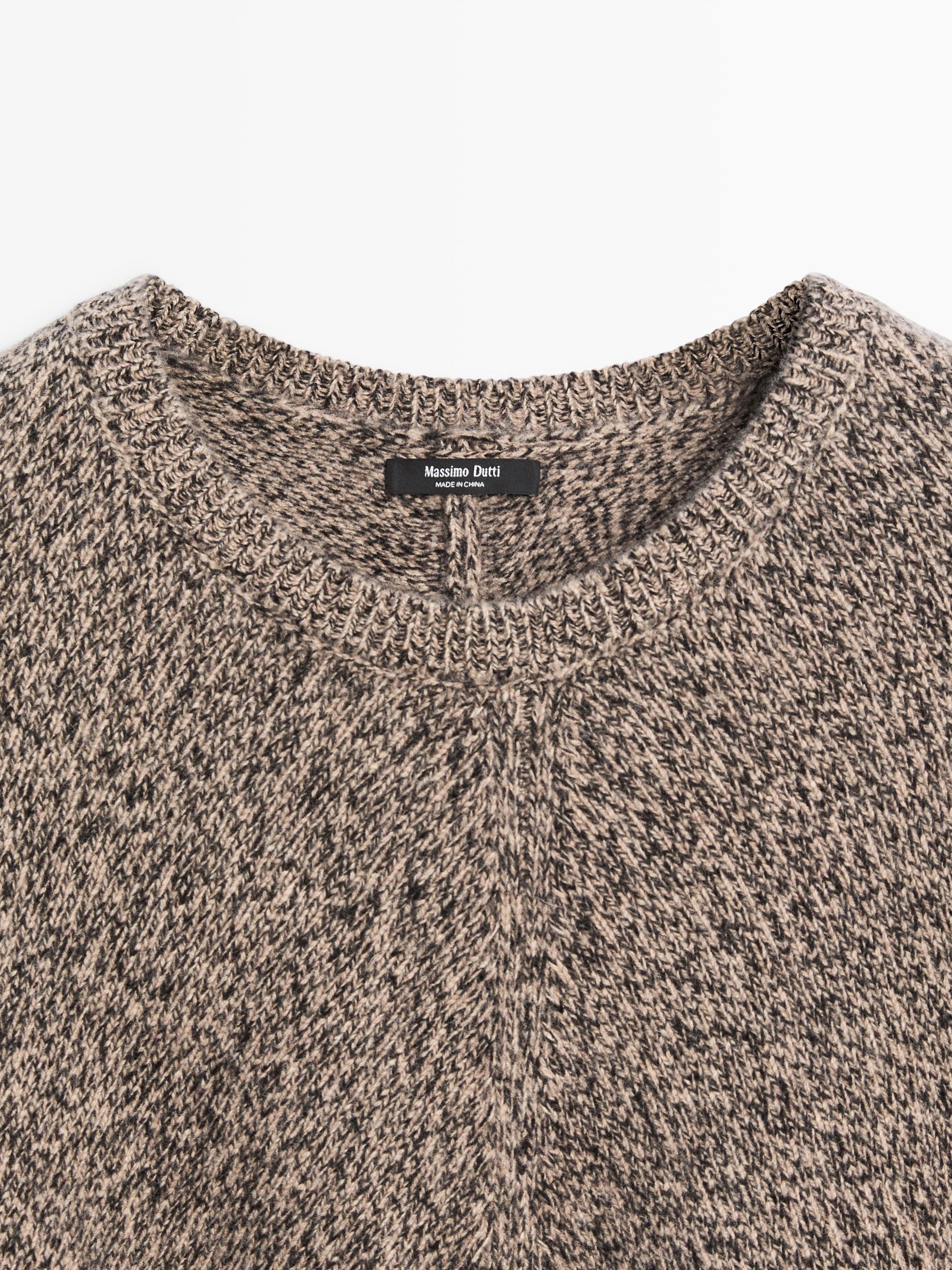 Wool blend mouliné knit cape with fringing